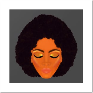 Chic Afro and Gold Makeup (Gray Background) Posters and Art